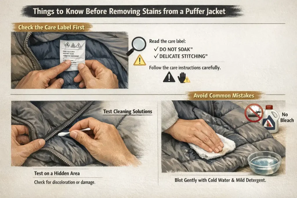 steps for safely removing stains from a puffer jacket.