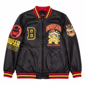 Nintendo Super Mario Bowser Black Leather Jacket (Front)