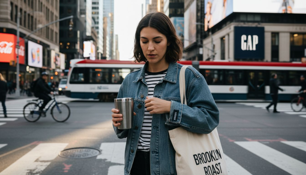 Woman wearing fashion jacket in city