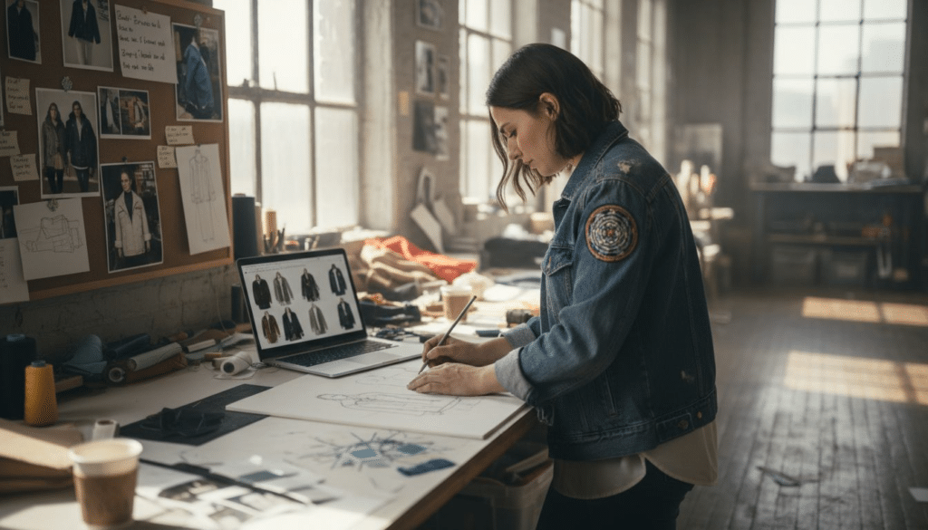 Designer sketching jacket personalization ideas