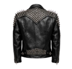 Back view black studded leather jacket with spikes