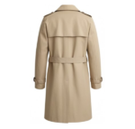 Beige trench coat back view with waist belt detail