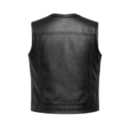 Black leather vest back view plain panel design