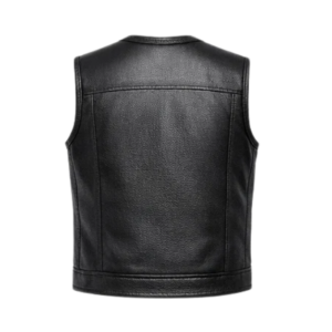 Black leather vest back view plain panel design