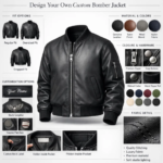 Custom bomber jacket design options infographic layout