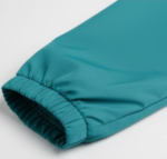 Elastic cuff on teal windbreaker sleeve close-up