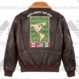FIFA World Cup 2026 Aviator Flight Brown Leather Jacket Back