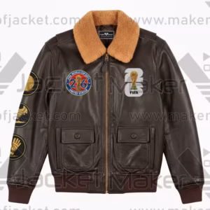 FIFA World Cup 2026 Aviator Flight Brown Leather Jacket Front