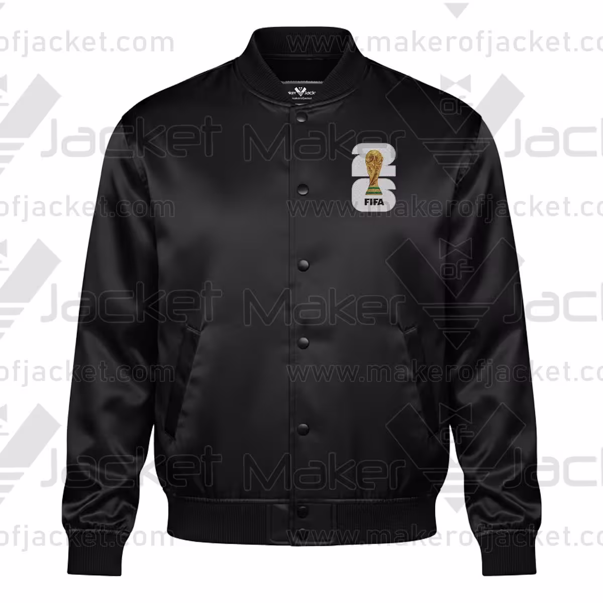 FIFA World Cup 2026 Flag Ball Black Satin Jacket Front