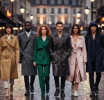 Group wearing trench coats street fashion lifestyle photo