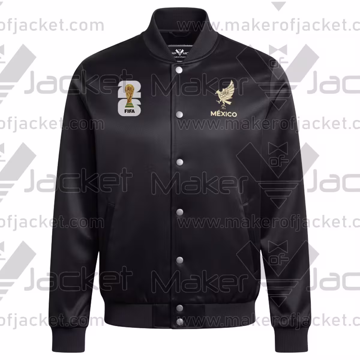 Mexico FIFA World Cup 2026 Black Satin Jacket Front