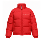 Red puffer jacket with full front zipper