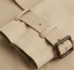 Trench coat sleeve strap and buckle close-up