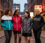 Womens in a group wearing custom windbreaker jackets
