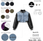 cropped jacket color options and material design chart