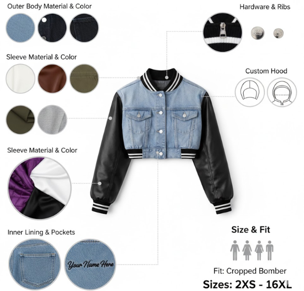 cropped jacket color options and material design chart cropped jacket color options and material design chart
