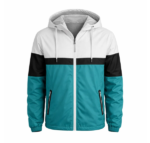 hooded windbreaker jacket front view
