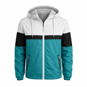 hooded windbreaker jacket front view