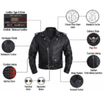 leather biker jacket design features and material chart