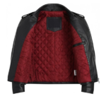 leather biker jacket red quilted inner lining open