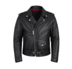 leather moto biker jacket front studio view