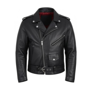 leather moto biker jacket front studio view