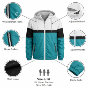 windbreaker jacket design and feature chart
