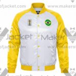 Brazil FIFA World Cup 2026 Full Snap Satin Jacket front view with brazil and FIFA 26 logos.