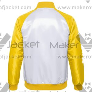 Brazil FIFA World Cup 2026 Full Snap Satin Jacket Back view with Brazil Spelling on right sleeve.