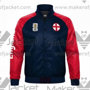 England FIFA World Cup 2026 Full Snap Satin Jacket front view with england and FIFA 26 logos.