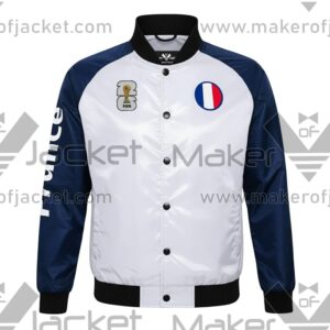 France FIFA World Cup 2026 Full Snap Satin Jacket front view with france and FIFA 26 logos.