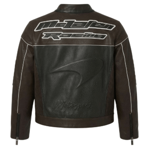McLaren F1 Black Brown Champion Biker Leather Jacket Back