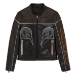 McLaren F1 Black Brown Champion Biker Leather Jacket Front