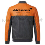 McLaren F1 Black Orange Two Tone Leather Bomber Jacket Back