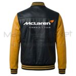McLaren F1 Black Yellow Bomber Leather Jacket Back