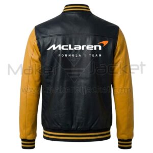 McLaren F1 Black Yellow Bomber Leather Jacket Back