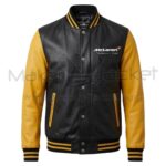 McLaren F1 Black Yellow Bomber Leather Jacket Front