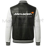 McLaren F1 Formula Black White Bomber Leather Jacket Back