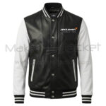 McLaren F1 Formula Black White Bomber Leather Jacket Front