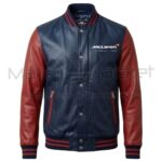 McLaren F1 Navy Blue Red Bomber Leather Jacket Front