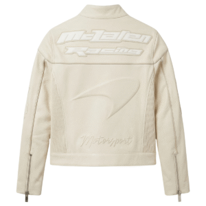 McLaren F1 Off White Champion Biker Leather Jacket Back