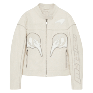 McLaren F1 Off White Champion Biker Leather Jacket Front