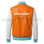 McLaren F1 Papaya Orange White Bomber Leather Jacket Back
