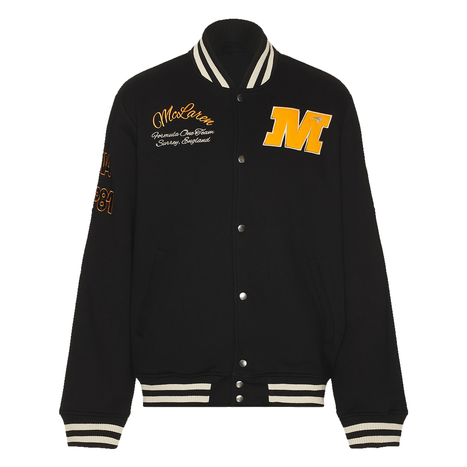 McLaren F1 Ready To Drive Black Varsity Jacket (Front) McLaren F1 Ready To Drive Black Varsity Jacket (Front)