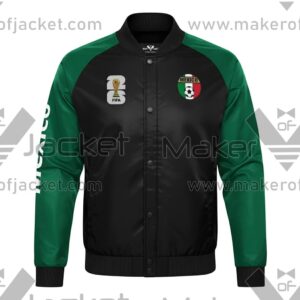 Mexico FIFA World Cup 2026 Full Snap Satin Jacket front view with mexico and FIFA 26 logos.