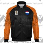 Netherlands FIFA World Cup 2026 Full Snap Satin Jacket front view with Netherlands and FIFA 26 logos.