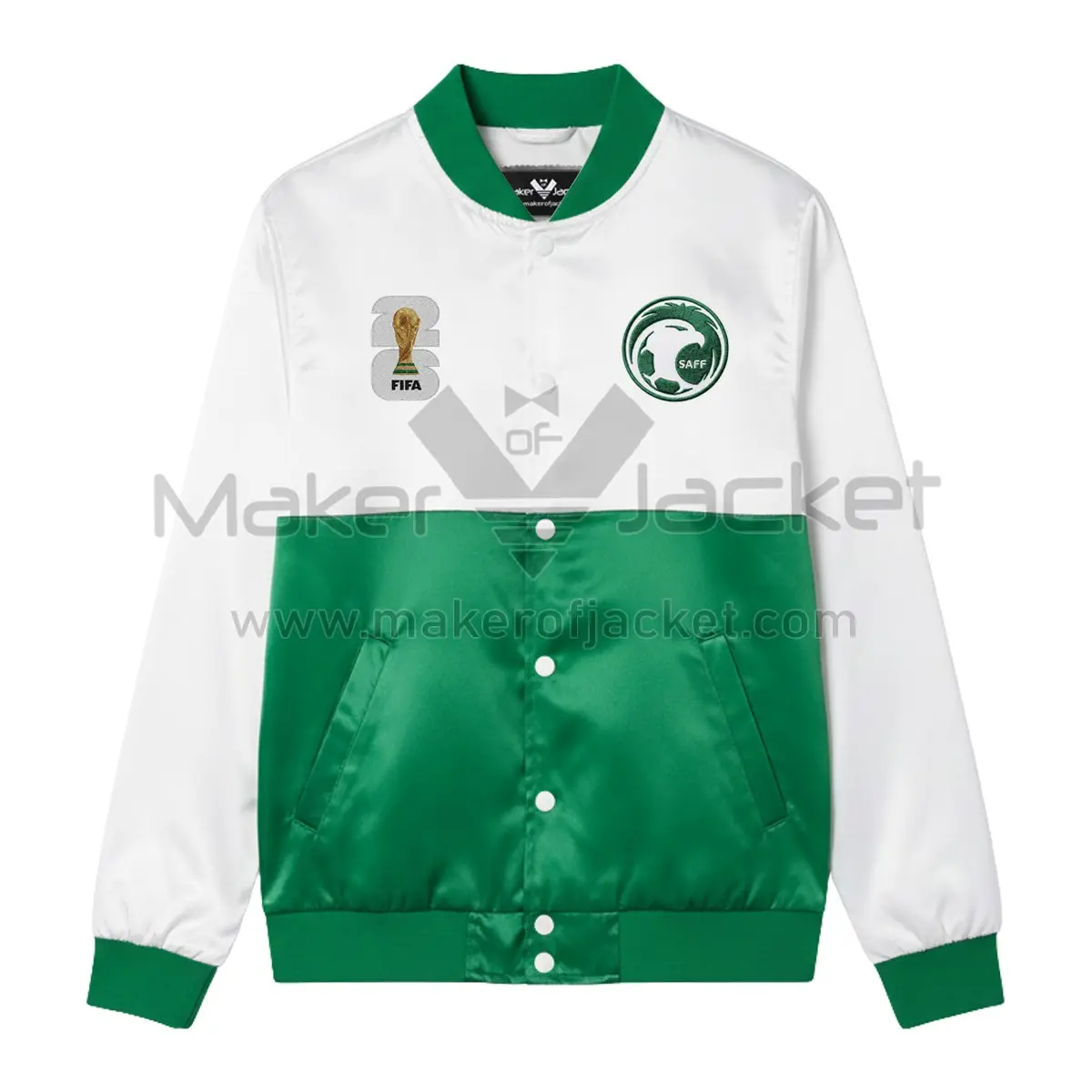 Saudi Arabia FIFA World Cup 2026 Satin Jacket Front Saudi Arabia FIFA World Cup 2026 Satin Jacket Front