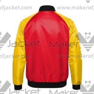 Spain FIFA World Cup 2026 Full Snap Satin Jacket Back view with spain Spelling on right sleeve.