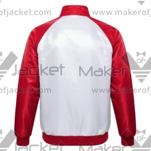 Switzerland FIFA World Cup 2026 Full Snap Satin Jacket Back view with Switzerland Spelling on right sleeve.