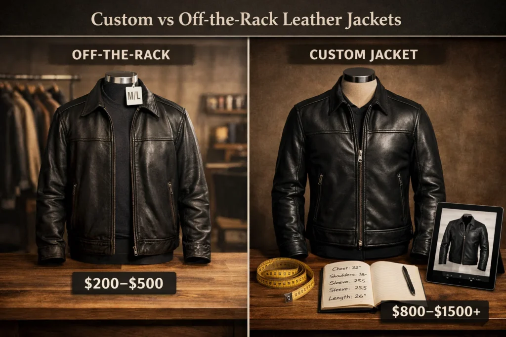 Custom vs off-the-rack leather jacket price and fit comparison